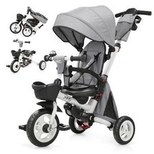 8-in-1 Foldable Toddler Tricycle for Ages 1-5 - Portable Stroller Gray