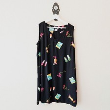 Mango Bay Dress XL Black Tropical Print Sleeveless Vacation Beach Shift Womens