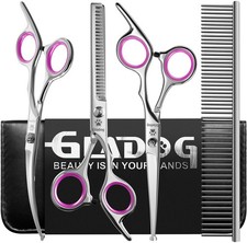 GLADOG Professional 5 in 1 Dog  Cat Grooming Scissors Set with Safety Round...