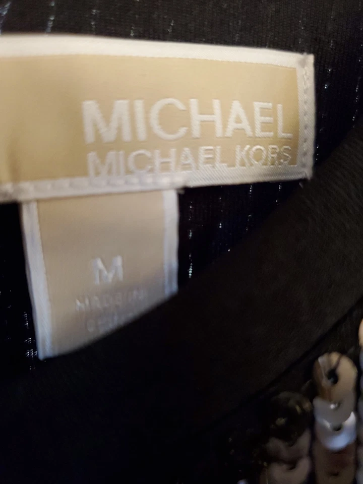 Vestido Michael Kors Manga Larga Negro Lentejuelas Talla M Dobladillo Mordedura de Tiburón Foto 4 de 4