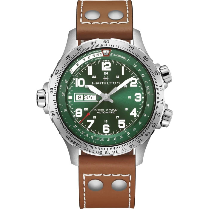 New Hamilton Khaki Aviation X-Wind Day Date Auto 45MM Green Dial H77735560