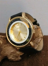 Strada Women's Wristwatch Large Gold Tone Dial w/Shifting Faux Black Crystals 