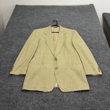 Vintage Hart Schaffner Marx Blazer Mens 41R Beige Silk Herringbone Plaid