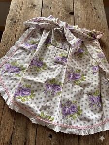 Vintage Floral Cotton Ruffled Waist Apron Women White Purple Green One Size