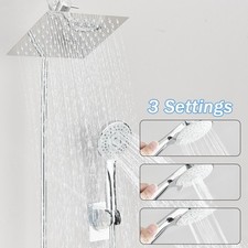 8''Chrome High Pressure Rainfall Shower Head Combo with 3 Setting Handheld Spray