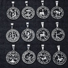 12 Zodiac Sign Constellations Pendant Necklace Chains Horoscope Stainless Steel