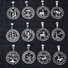 12 Zodiac Sign Constellations Pendant Necklace Chains Horoscope Stainless Steel