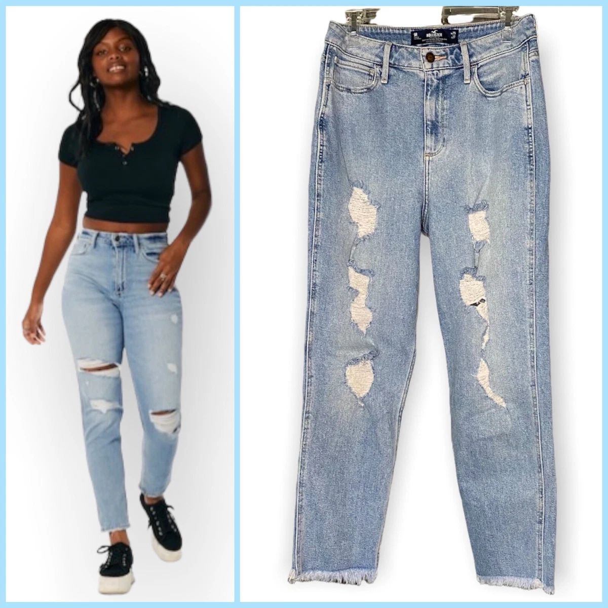 Hollister [$60] Curvy Ultra High Rise Mom Jeans Ripped Distressed Size 9  Women