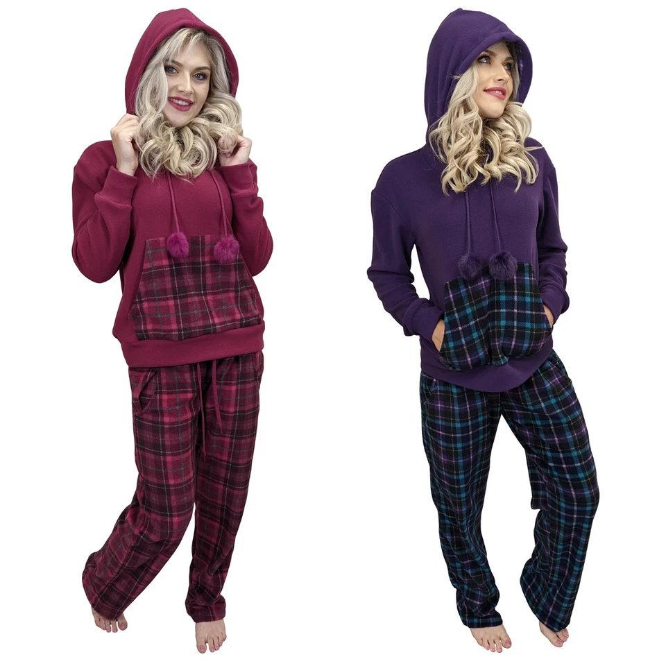 Conjunto de pijama para mujer ropa de salón suave cálido polar PJS ropa de dormir damas Plus Reino Unido 8-22 Foto 4 de 4