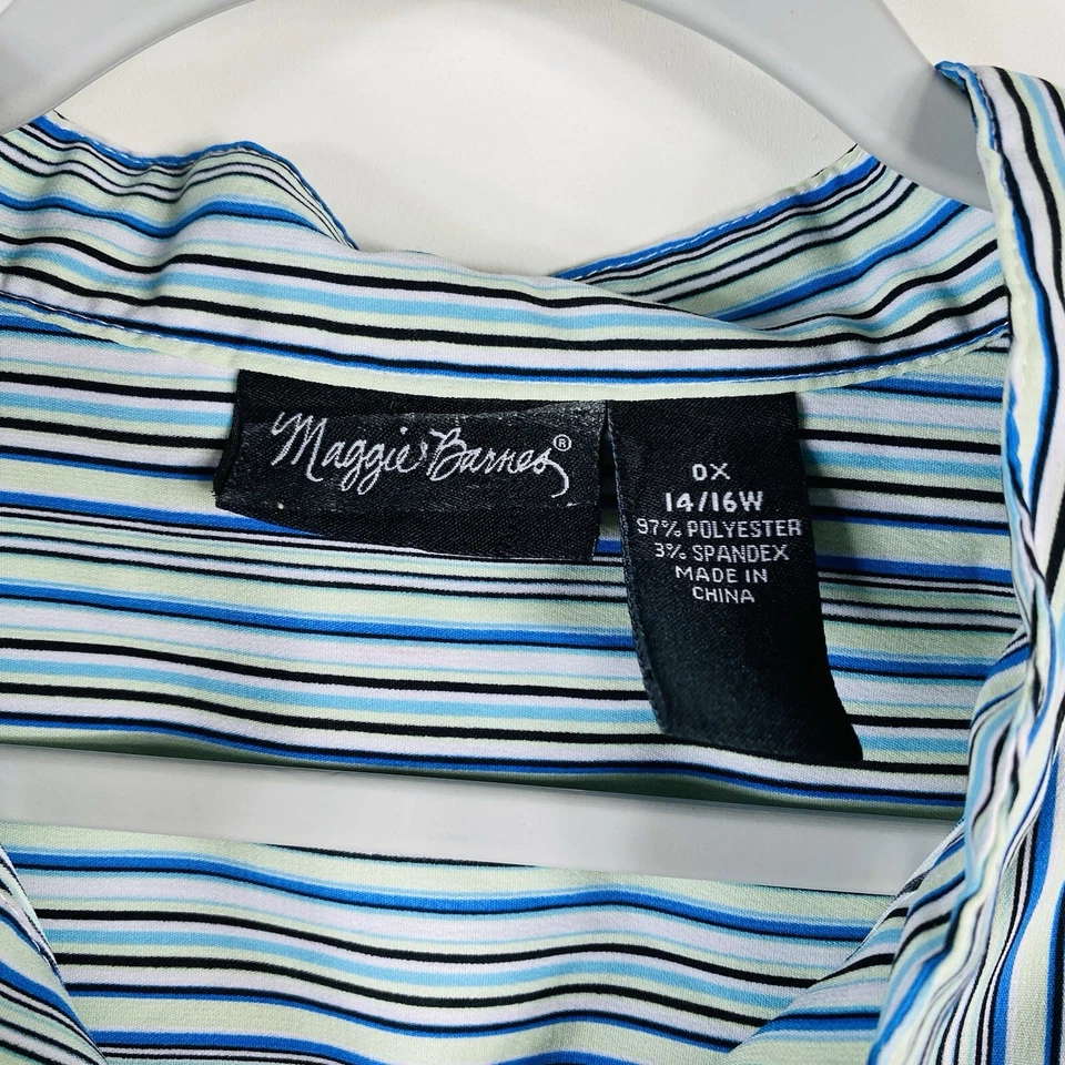 Blusa Top Maggie Barnes Talla Grande 0X 14 16 Rayas Manga Pestaña Enrollable Utilitaria Foto 4 de 4