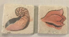 2 Lot  4" Tiles Spiral Conch Sea Shells Bathroom Stone Tumbled Travertine Decor
