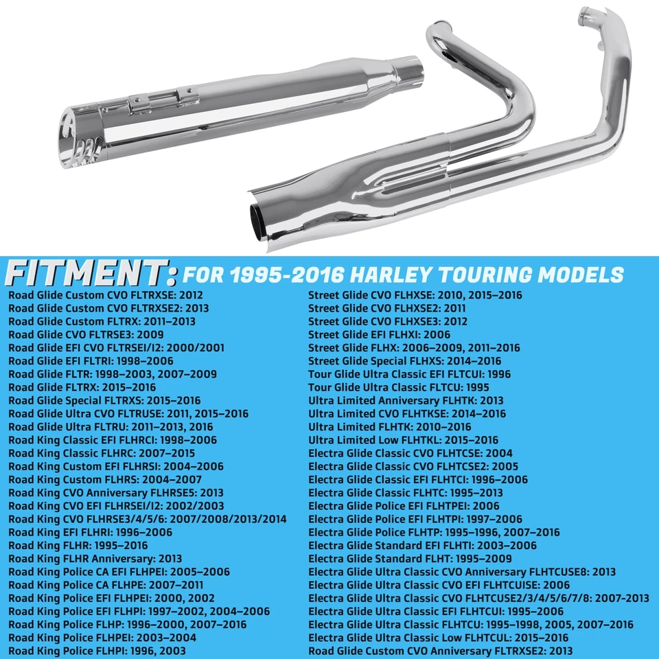 Silenciador cromado 2 en 1 tubo de escape 4" para Harley Touring 1995-2016 Foto 2 de 4