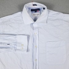 Tommy Hilfiger Shirt Mens 17 Blue White Check Dress Button Up Long Sleeve