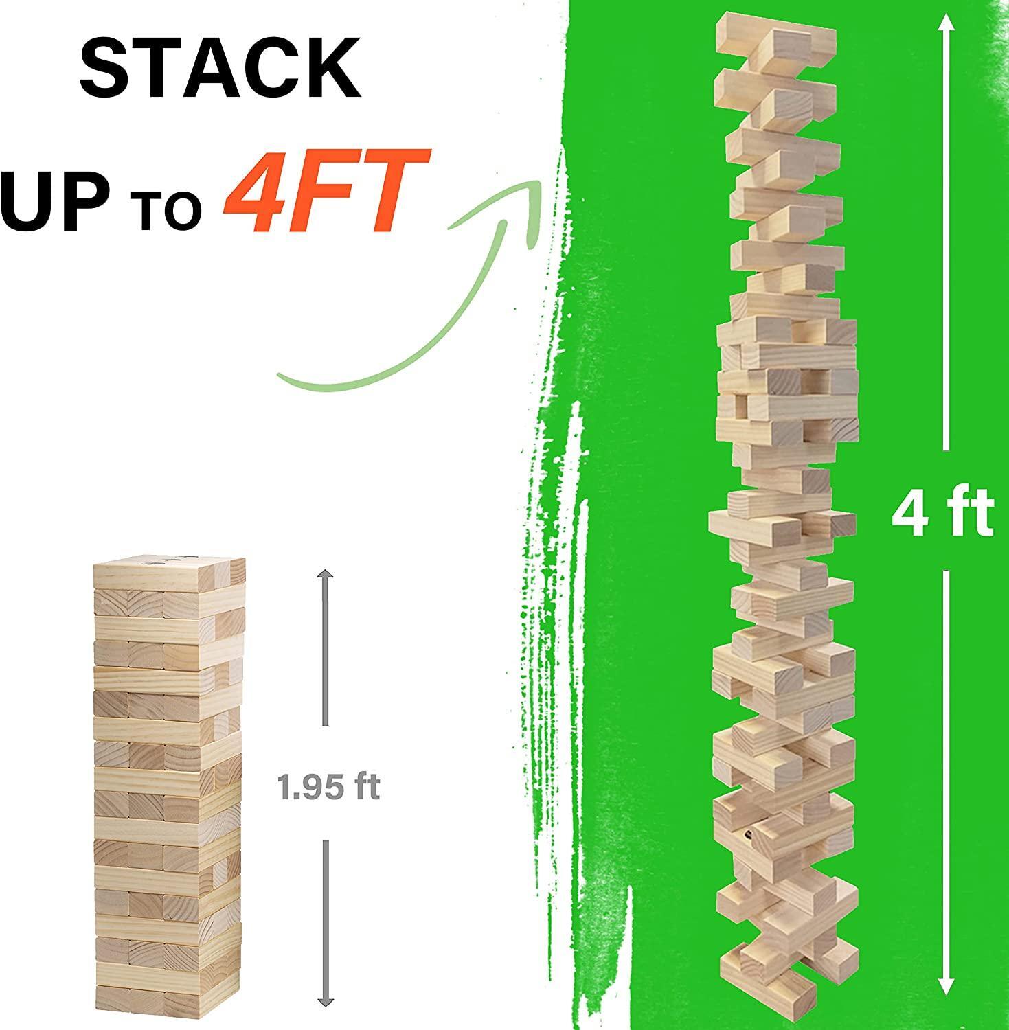 Large 54Piece Wood Block Stack Tumble Tower Toppling Great for Game