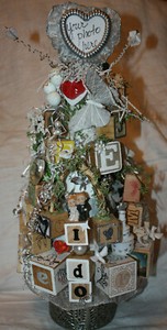 Unique Personalized Wedding Vintage Block Tabletop Decorative Tree Centerpiece