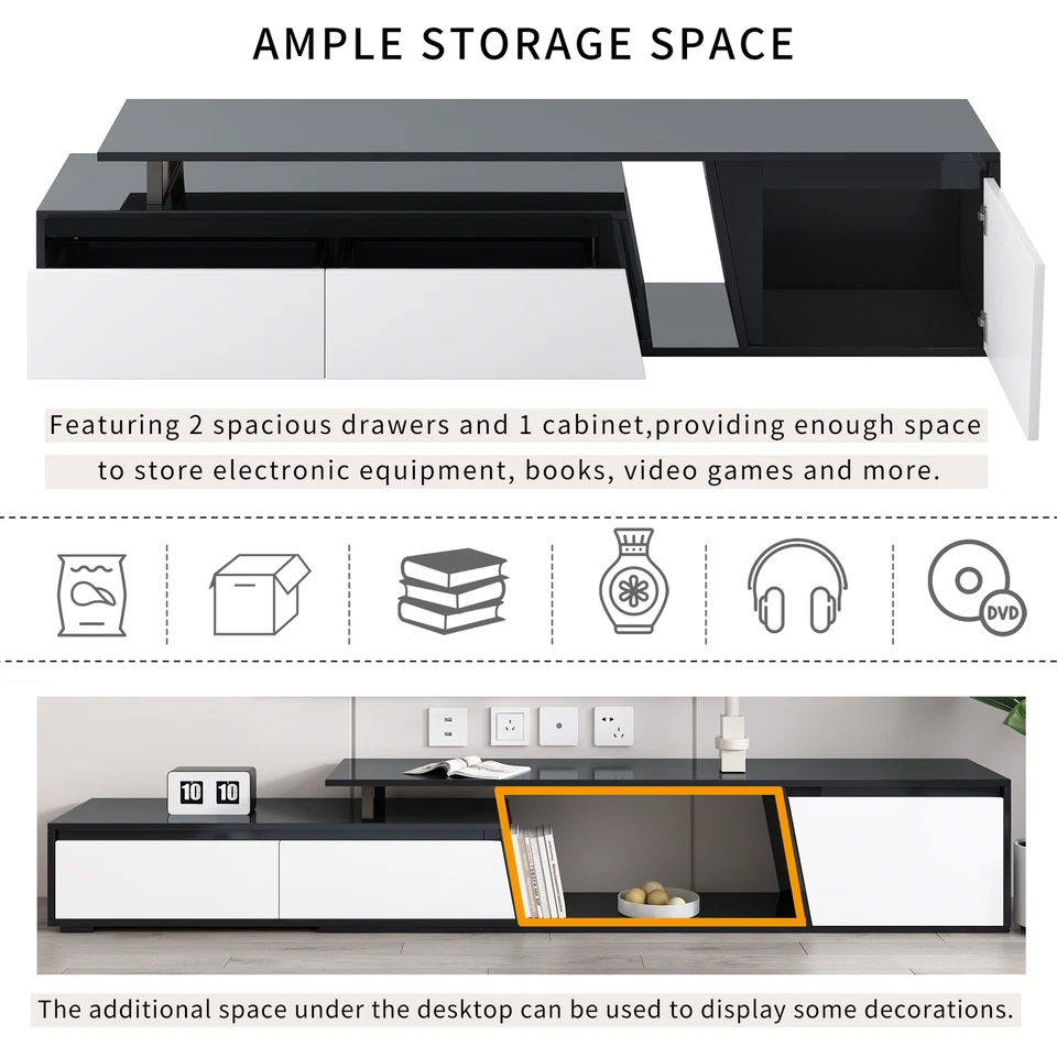 Soporte de TV extensible de madera para televisores de hasta 100", centro de entretenimiento con 2 cajones Foto 4 de 4