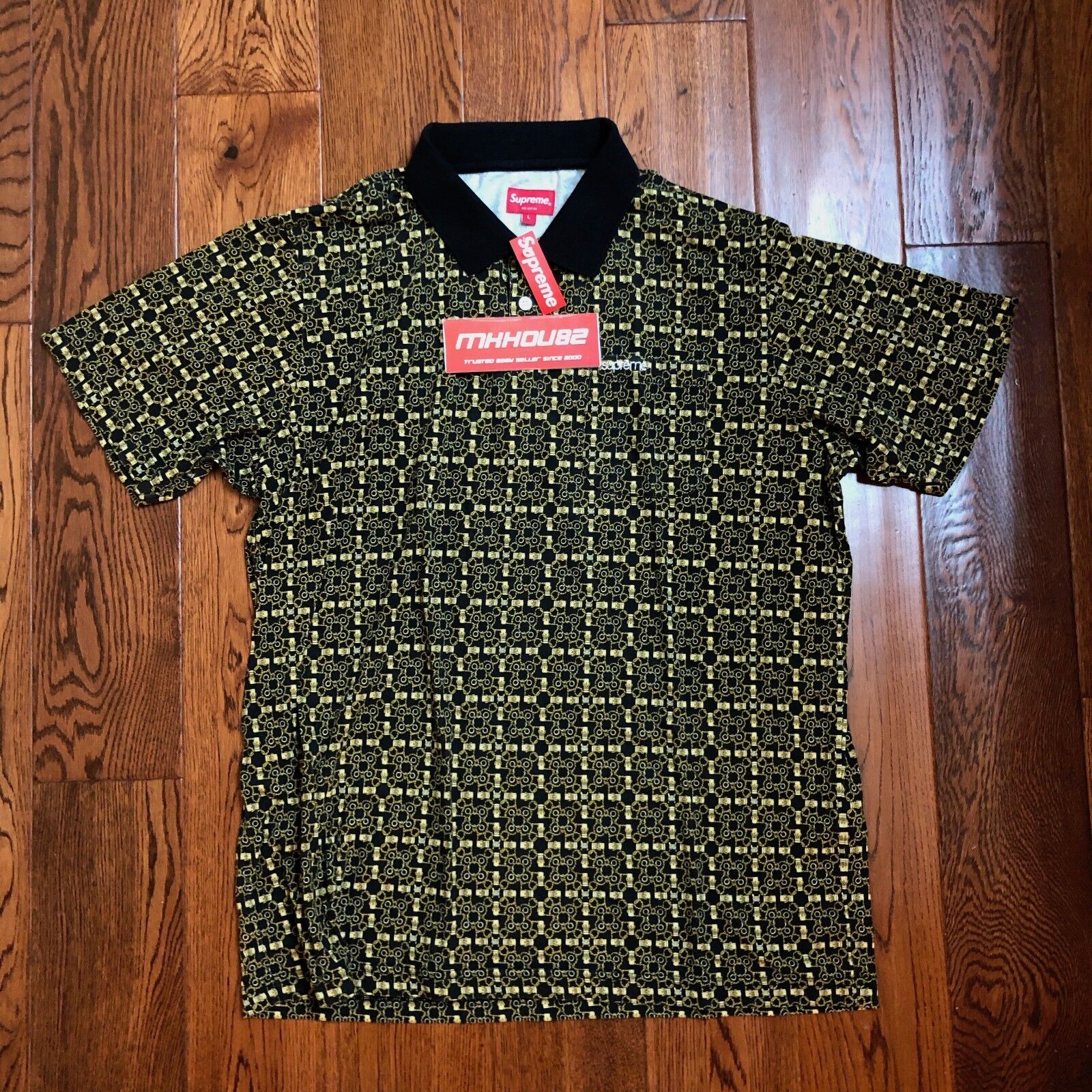 New Supreme Bridle Print Polo Shirt Tee Black Spring Summer 2018 SS18 Size  L