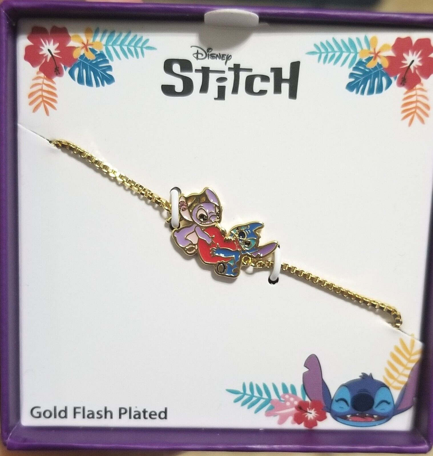 Disney Lilo And Stitch Yellow Gold Plated Stitch And Angel Enamel