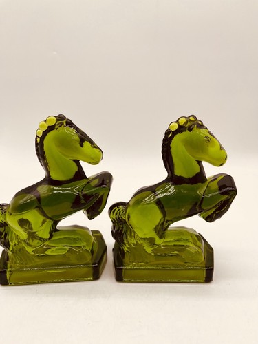 LE Smith Emerald Green Rearing Horse Glass Bookend Heavy Vintage SET OF 2 - Picture 5 of 9