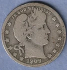 1909 P SILVER BARBER QUARTER. VERY GOOD. LI 1/2 B AND 1/2 T Y VISIBLE. FREE SHIP