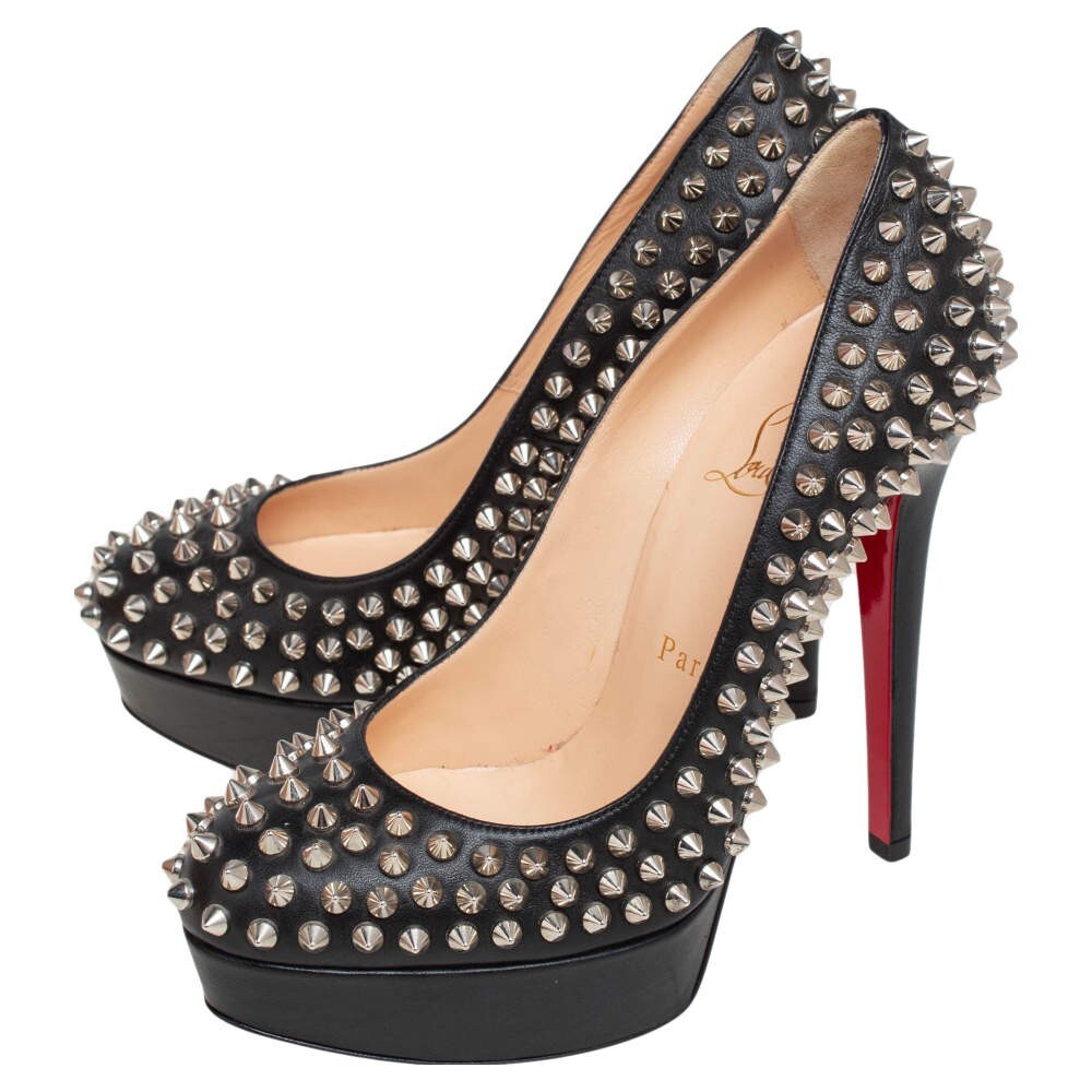 Christian Louboutin ブラック ヒール 36 CHRISTIAN LOUBOUTIN Black Leather Orniron Ankle Boots Size