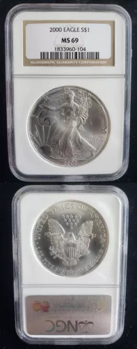 2000 American Silver Eagle 1 Oz Graded NGC MS69 Brown Label 24384
