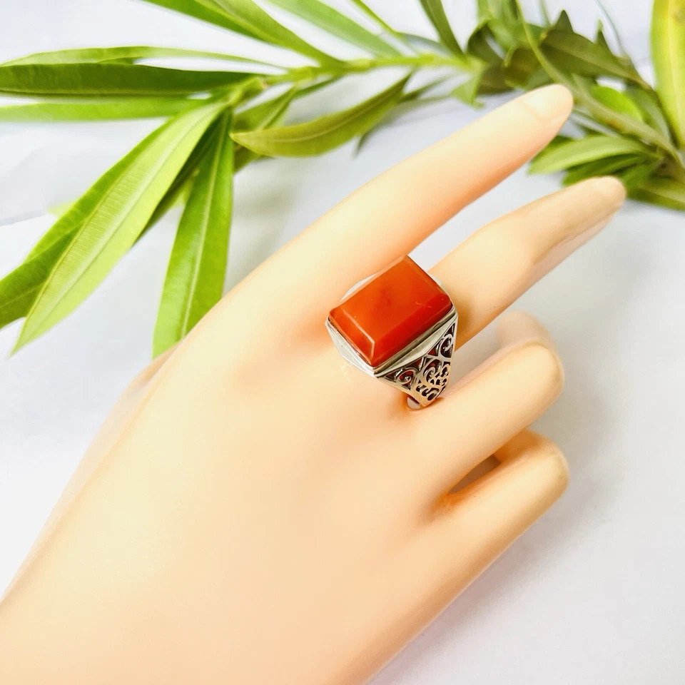 Anel masculino retangular de ágata natural feito à mão joia valiosa tamanho fixável - Imagem 2 de 4