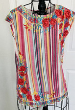 Andree women’s dress long tunic top stripe embroidery detail small Summer Spring
