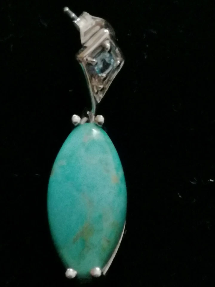 Orecchini da donna in argento, vintage pendenti pietra turchese per lobi forati - Immagine 3 di 4