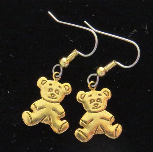 Pendientes de oso de peluche bebé en pijama de oro de 24 quilates osos de peluche peluche PJ's - Imagen 2 de 2