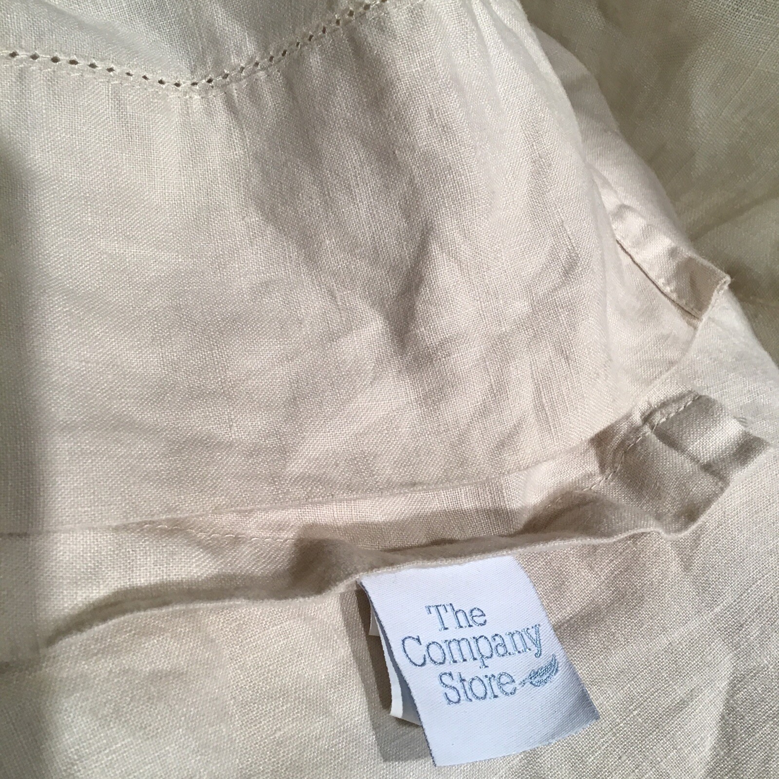 QUEEN SIZE 100 LINEN FLAT SHEET HEM STITCH TOP IVORY THE COMPANY STORE