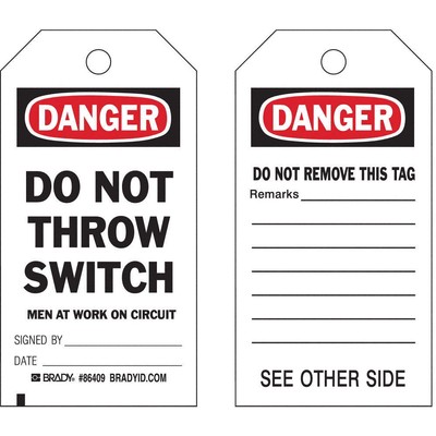 BRADY 86693 Danger Tag,7 in H,4 in W,Cardstock,PK100 8UTP2