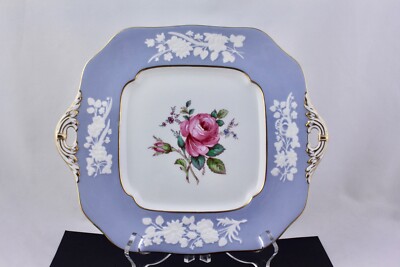 SPODE COPELAND CHINA MARITIME ROSE BLUE 9'' SQUARE HANDLED CAKE PLATE - MINT
