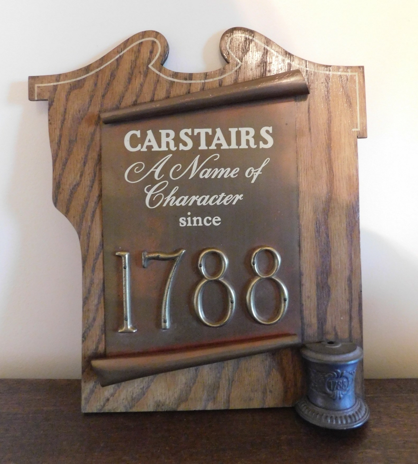 CARSTAIRS WHISKEY Advertising Sign Copper on Wood - Name of Character since 1788