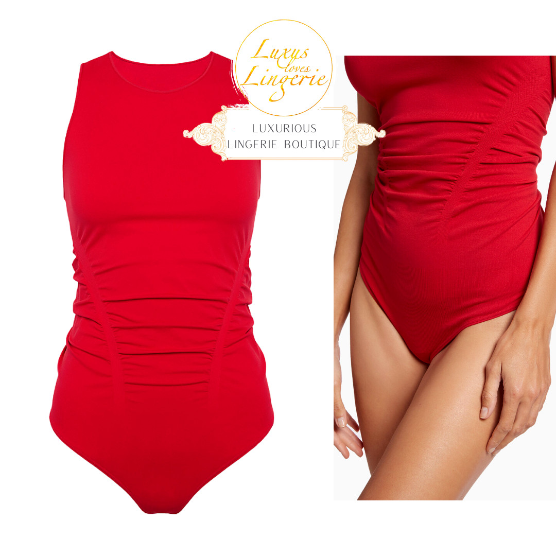 Juno String Body By Wolford L Large Rubino Red With Elegant Draperies