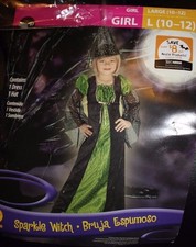 Sparkling Witch Green Costume - Large 10-12 - missing hat- NEW