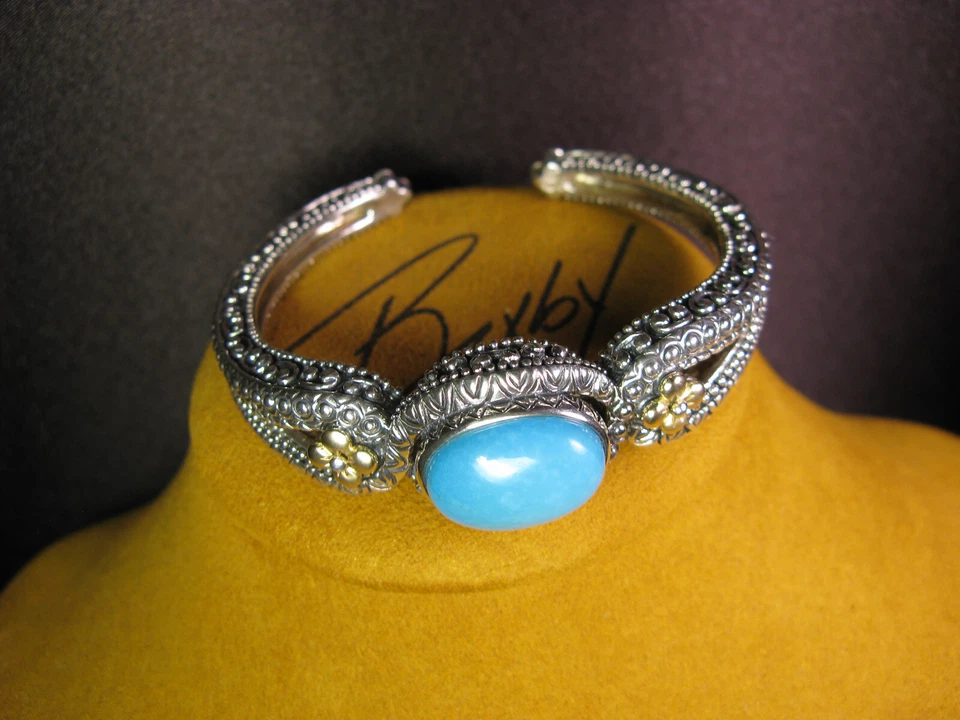 PULSERA BARBARA BIXBY BRAZALETE TURQUESA PIEDRA PRECIOSA TALLADA FLOR Regalo Navidad Foto 3 de 4