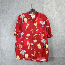 Paradise Found Martinis Hawaiian Shirt Mens M Beer Champagne Lounge Vacation Red