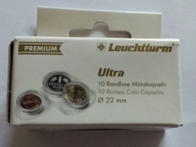 Sparen 2 x Ultra * 10er-Pack * 22  mm * randlose Premium Münzkapseln