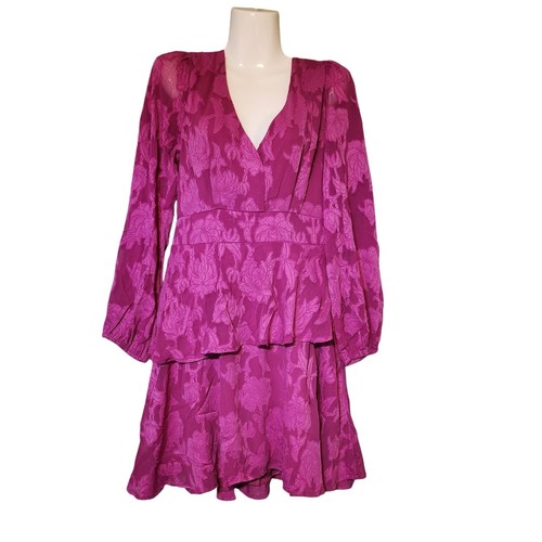 Band Of Free Kiss Me Fuchsia Peplum Floral Mini Back Ties/Smocked Waist Dress - Picture 3 of 8