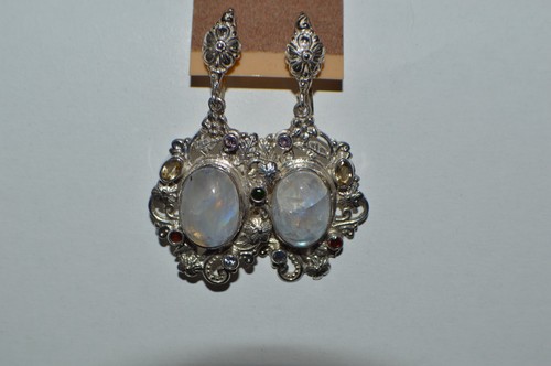 15.00ct Kuisa Rainbow Moonstone / Multi Gemstone Earrings ~ Fine Sterling Silver - Picture 9 of 9