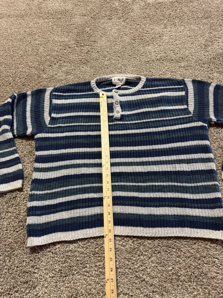 Suéter Vintage INC Concepts Para Hombres Talla Grande Azul Rayas Henley Hecho en EE. UU. Algodón Foto 4 de 4