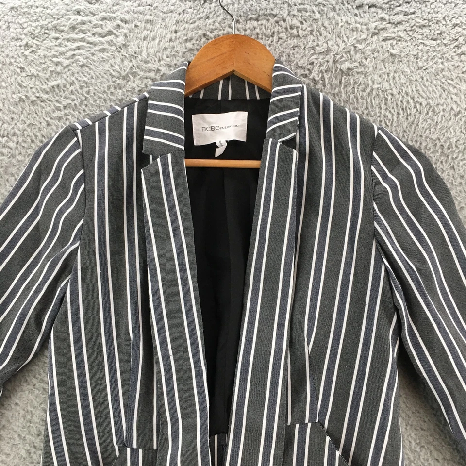 Chaqueta Blazer BCBGeneration Mujer Xx Gris Manga Larga Frente Abierto Rayas Foto 2 de 4