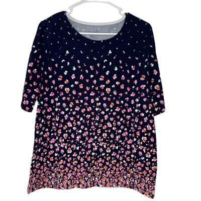 TALBOT'S Navy Cascading Floral Tee, crew neck, Size XL