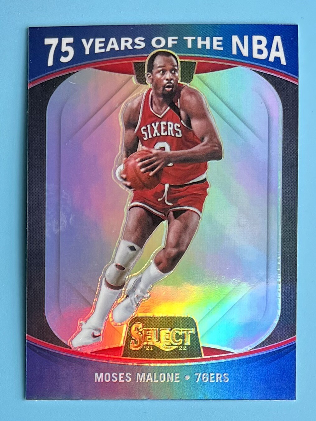 Moses Malone 2021-22 Panini Select 75 Years of NBA Silver Prizm #66 76ers