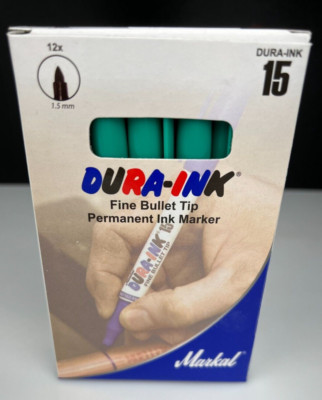Laco Markal 96026 Dura-Ink #15 Fine Bullet Tip Markers Green (Box of 12) NEW