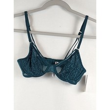 Lace Overlay Unlined Bra Auden 32B Green Underwire Demi Coverage Semi Opaque