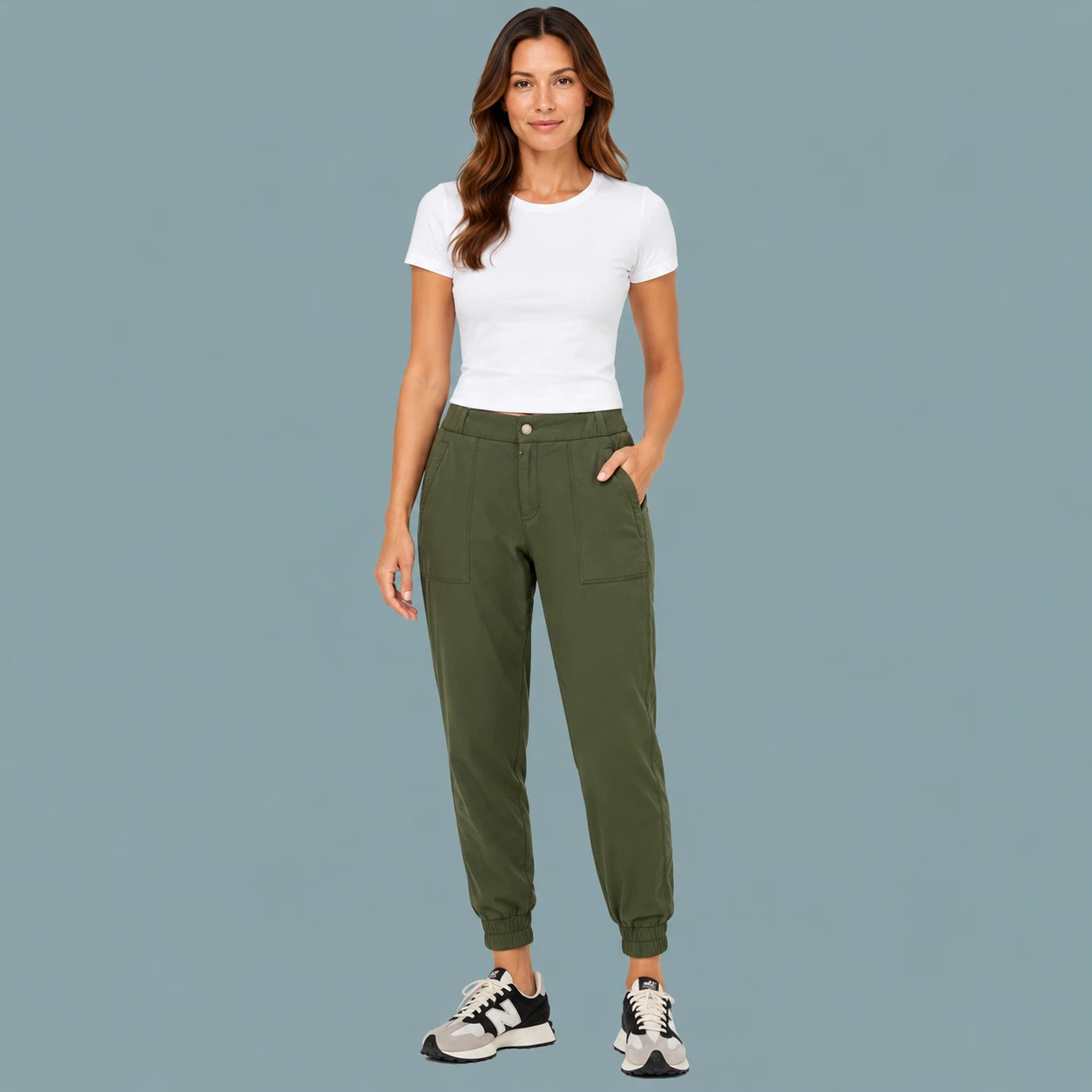 Athleta Size 14 Olive Army Green Trekkie Button Zip Jogger Ankle Active Pants