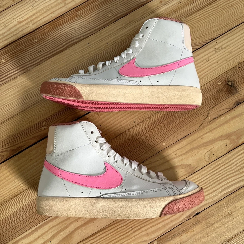 Nike Blazer Medio Alto Top Niños Blanco Rosa Cuero Informal Tenis Zapatos EE. UU. 6Y Foto 3 de 4