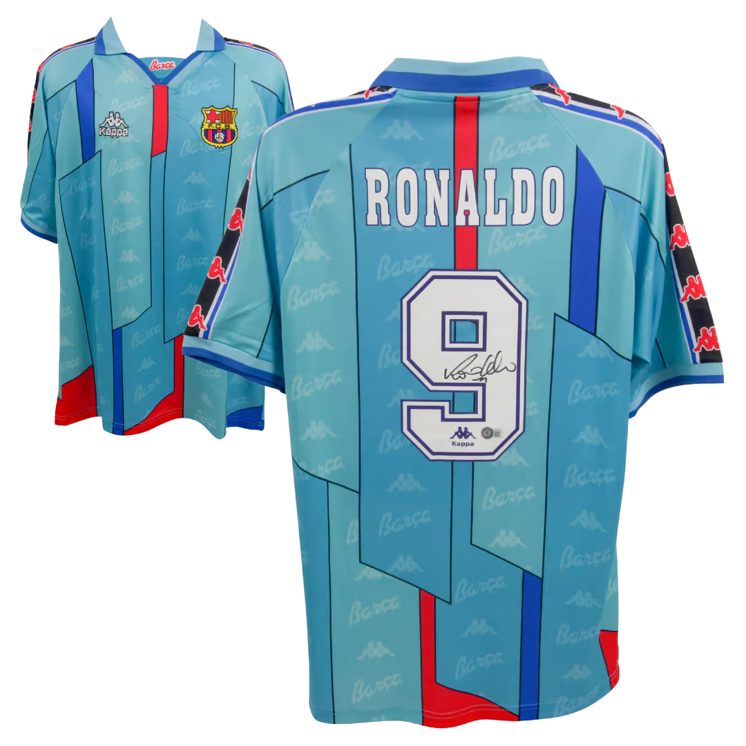 Ronaldo Nazario Signed FC Barcelona Away Soccer Jersey #9 with
